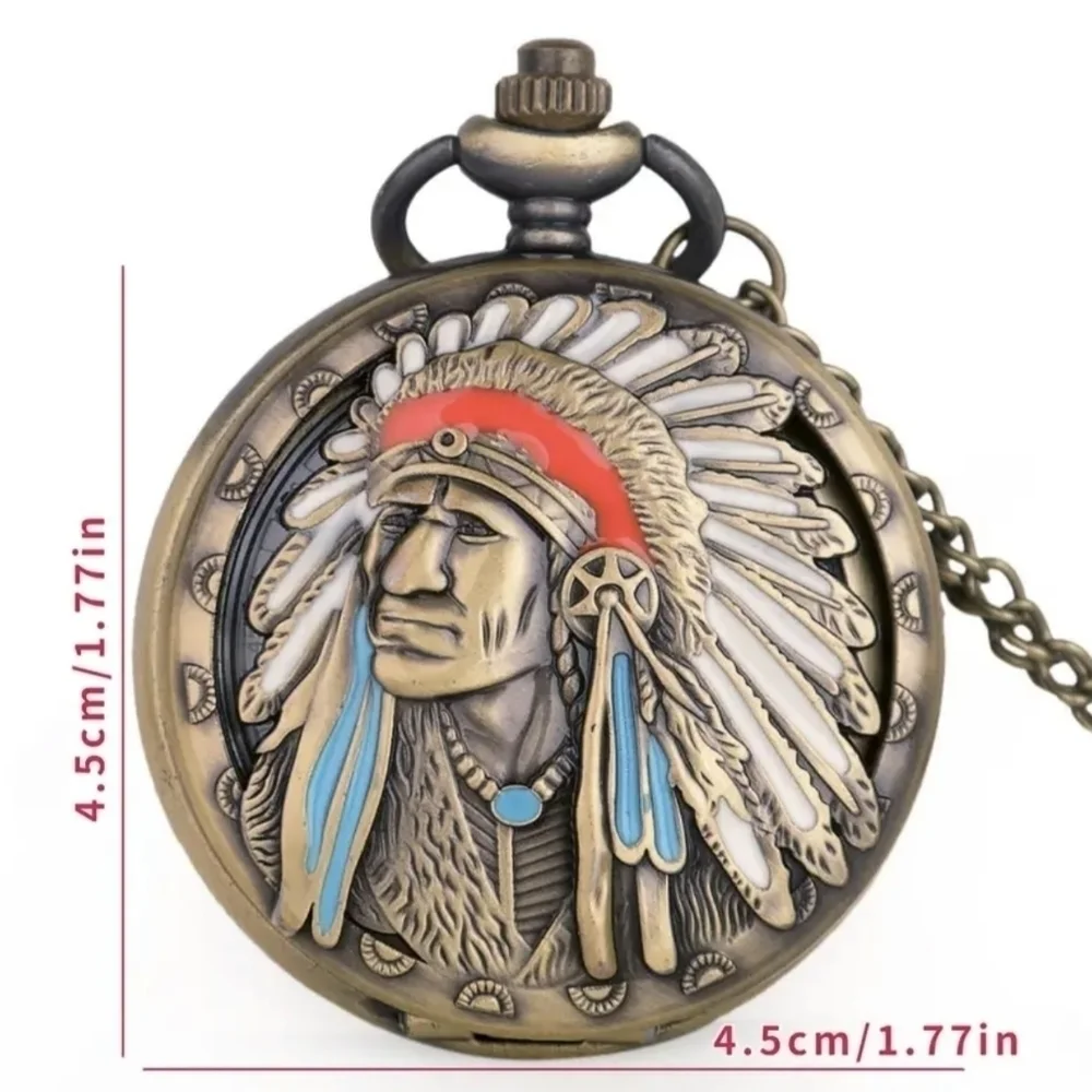 New Quartz Ancient Indian Colorful Portrait Design Pocket Watch necklace, T1MIS